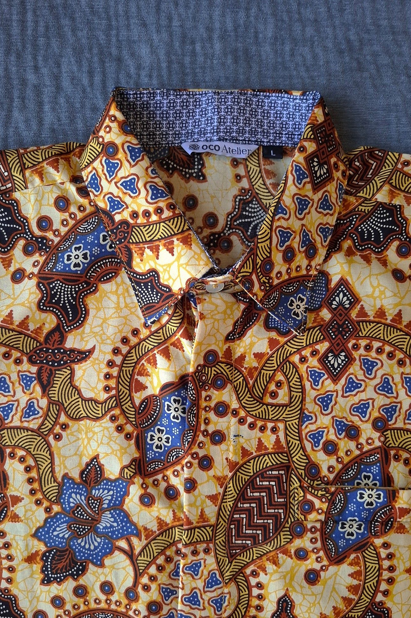 OCO, oco atelier, Batik, modern batik, men batik, men, shirt, tailored shirt, custom, unique, vibrant, sg, singapore, sgbatik, batikshirt, short sleeve batik, mandarin Collar, oriental shirt