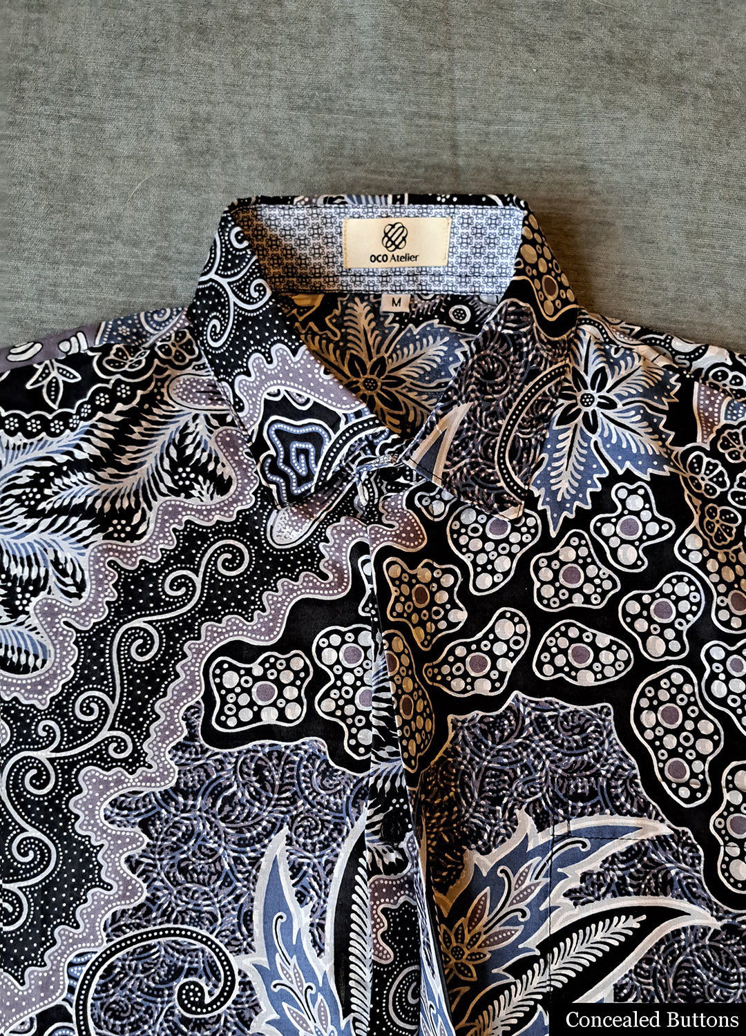 Singapore Modern batik shirts for men: Concealed pocket well tailored, unique prints. short sleeve Batik shirt.