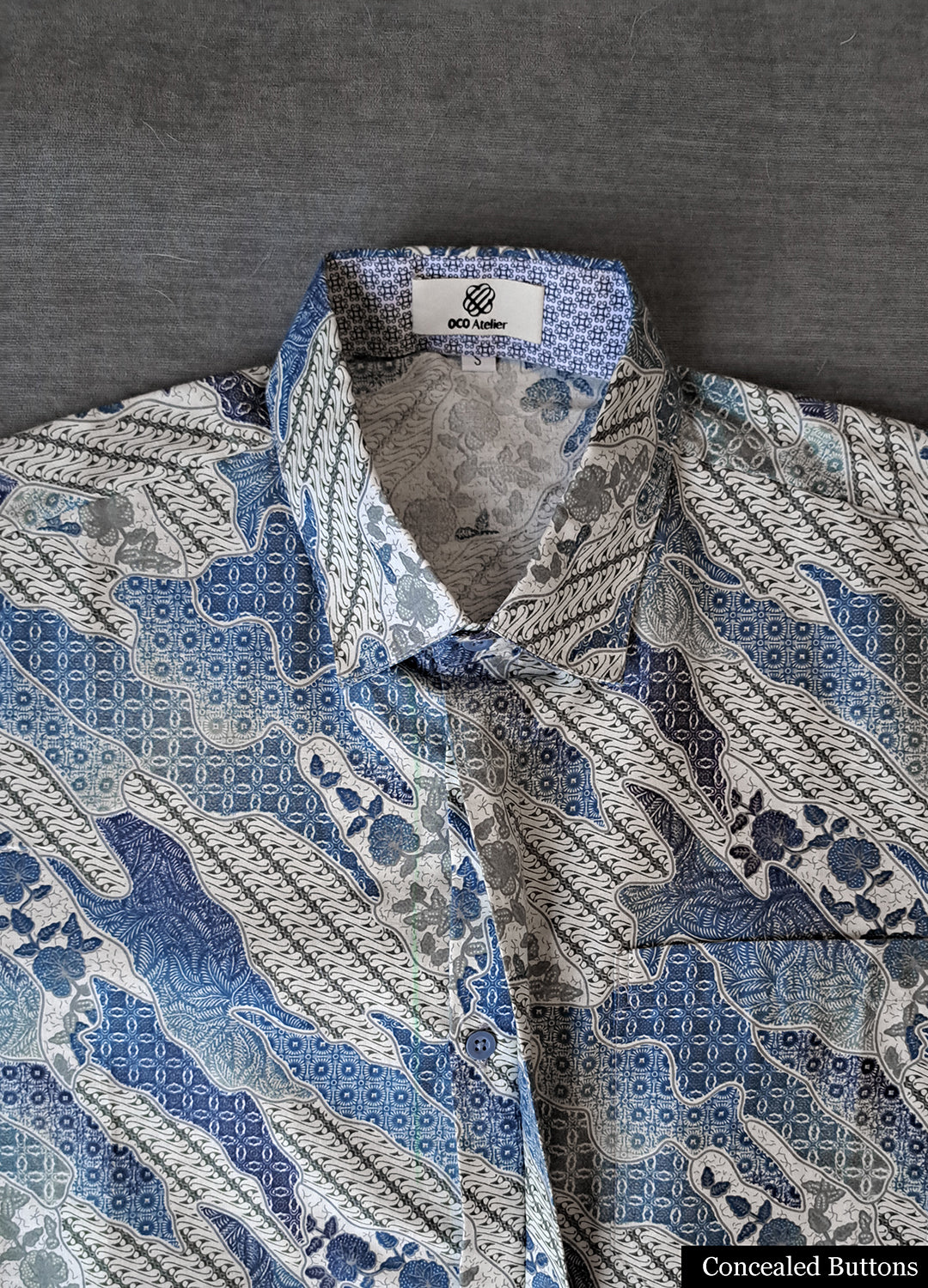 Singapore Modern batik shirts for men: Concealed pocket well tailored, unique prints. short sleeve Batik shirt.