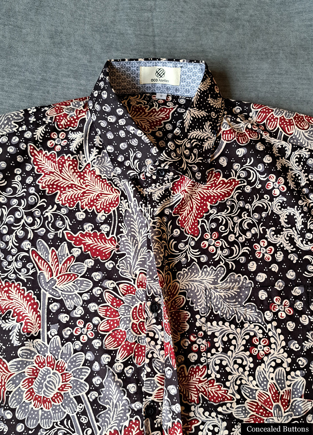 Singapore Modern batik shirts for men: Concealed pocket well tailored, unique prints. short sleeve Batik shirt.