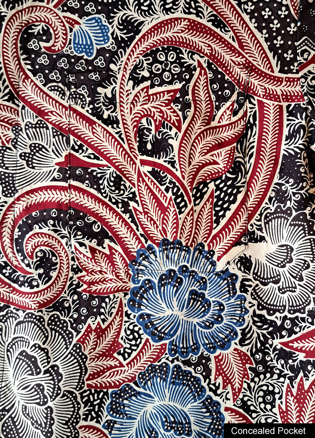 Singapore Modern batik shirts for men: Concealed pocket well tailored, unique prints. short sleeve Batik shirt. Graphical Phoenix bird.