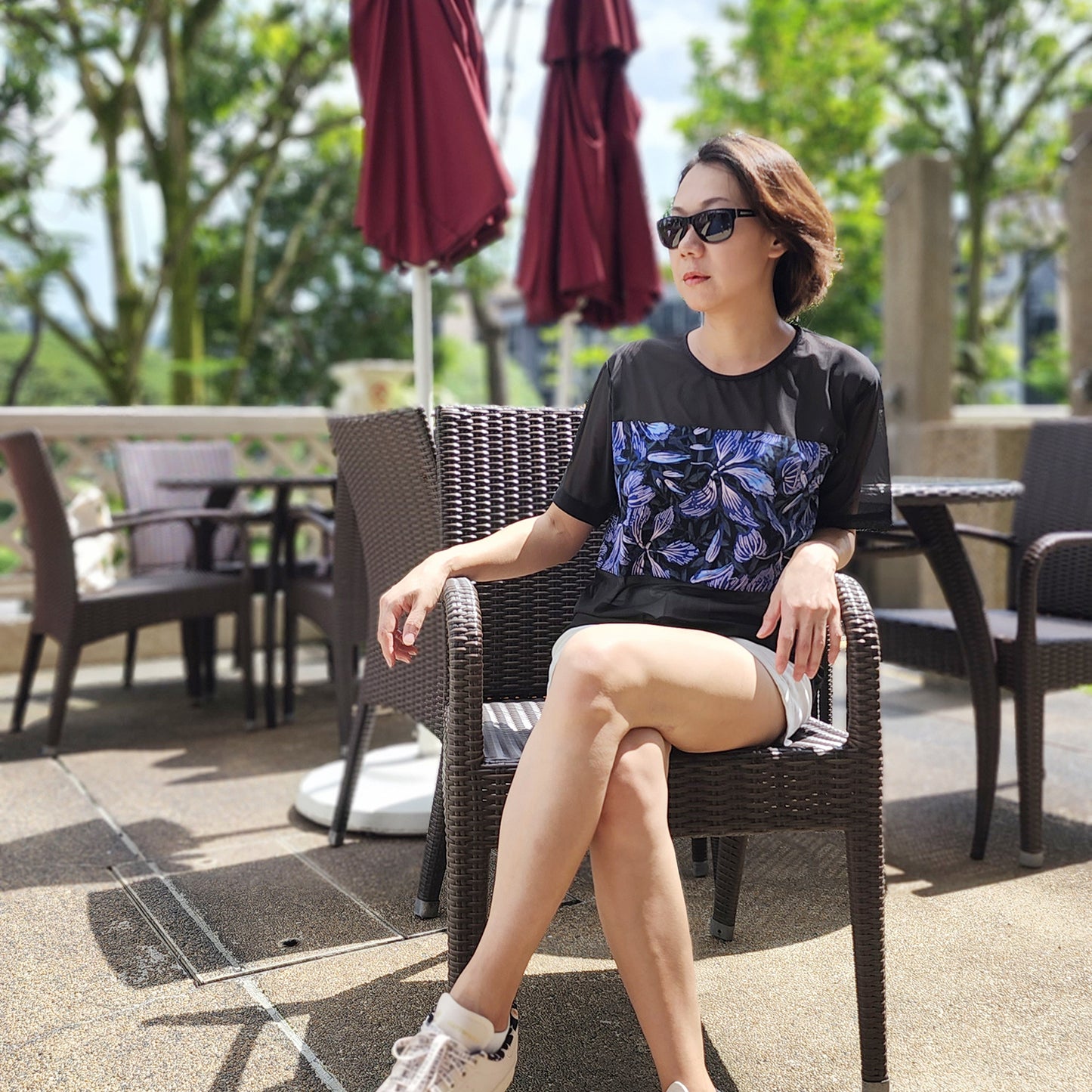 Modern batik blouse for ladies in Singapore. Halter neck, beautiful batik print. Pretty yet comfortable.
