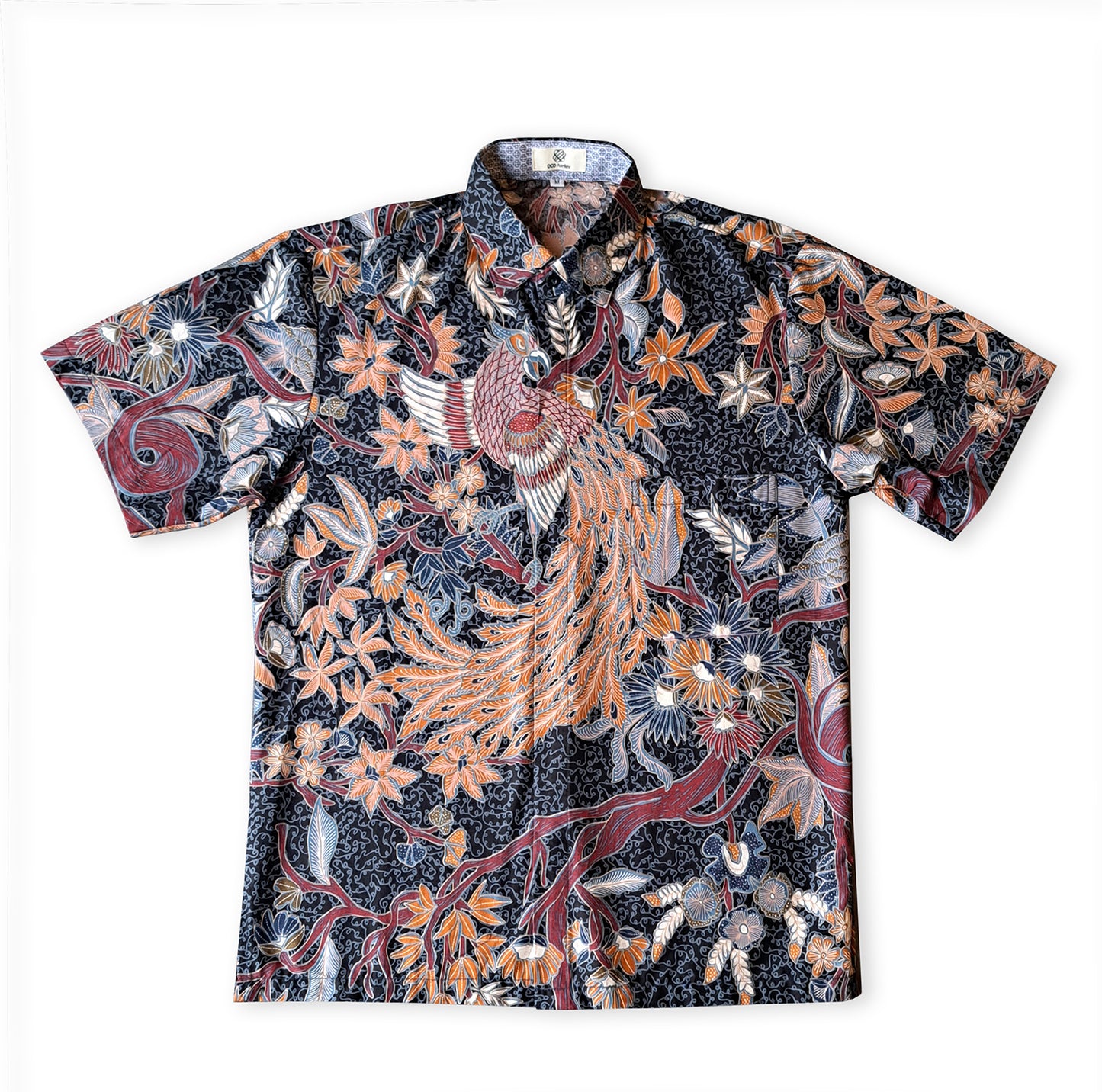 Singapore Modern batik shirts for men: Concealed pocket well tailored, unique prints. short sleeve Batik shirt. Phoenix Batik shirt.