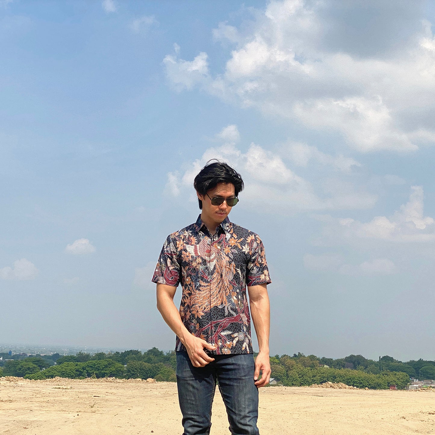 Singapore Modern batik shirts for men: Concealed pocket well tailored, unique prints. short sleeve Batik shirt. Phoenix Batik shirt.
