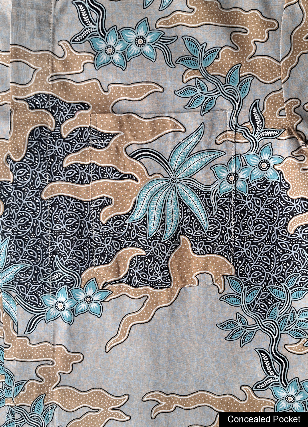 Singapore Modern batik shirts for men: Concealed pocket well tailored, unique prints. short sleeve Batik shirt. Japanese inspired batik graphic.