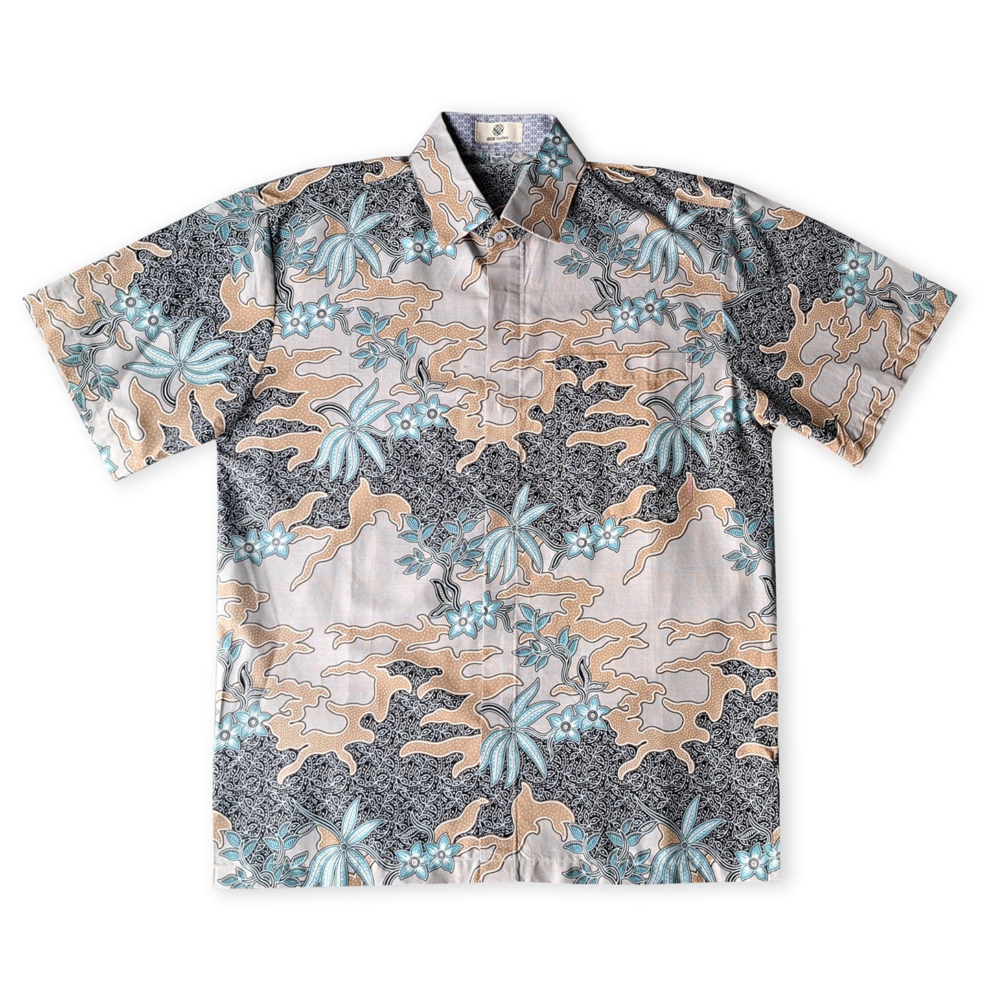 Singapore Modern batik shirts for men: Concealed pocket well tailored, unique prints. short sleeve Batik shirt. Japanese inspired batik graphic.