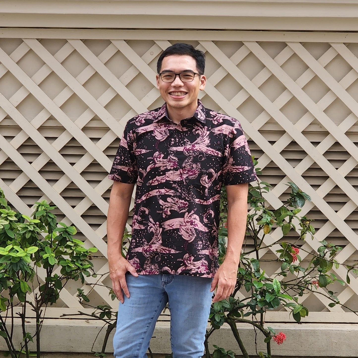 OCO, oco atelier, Batik, modern batik, men batik, men, shirt, tailored shirt, custom, unique, vibrant, sg, singapore, sgbatik, batikshirt, short sleeve batik, modern Collar, oriental shirt, stylish batik, modern man