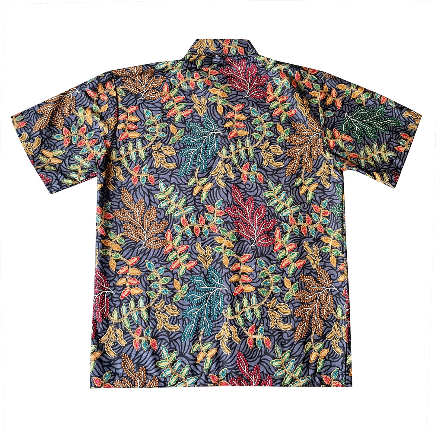 Singapore Modern batik shirts for men: Concealed pocket well tailored, unique prints. short sleeve Batik shirt. Colourful Botanical Batik.