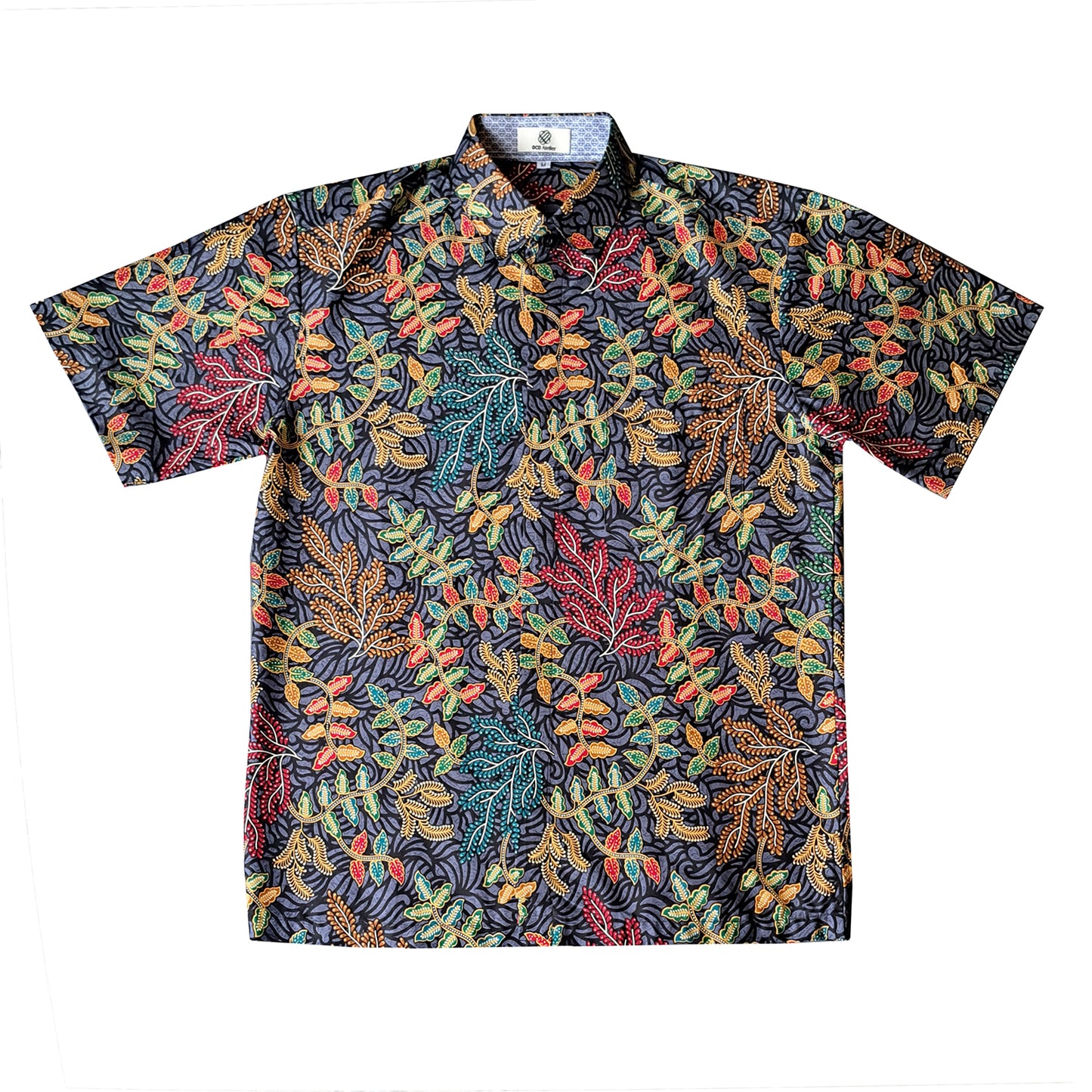 Singapore Modern batik shirts for men: Concealed pocket well tailored, unique prints. short sleeve Batik shirt. Colourful Botanical Batik.