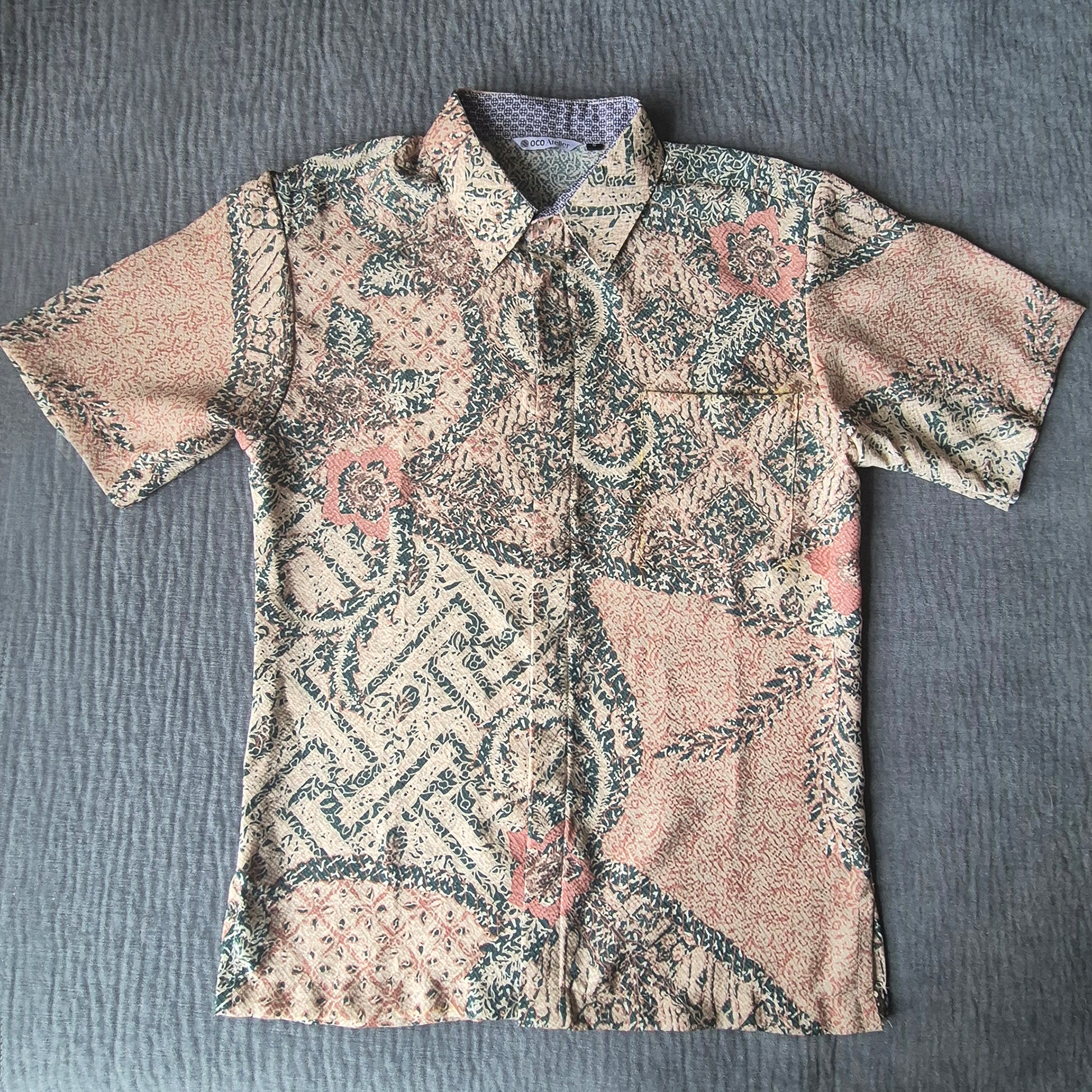 OCO, oco atelier, Batik, modern batik, men batik, men, shirt, tailored shirt, custom, unique, vibrant, sg, singapore, sgbatik, batikshirt, short sleeve batik, modern Collar, oriental shirt, stylish batik, modern man, artistic batik, pink batik, pink men shirt