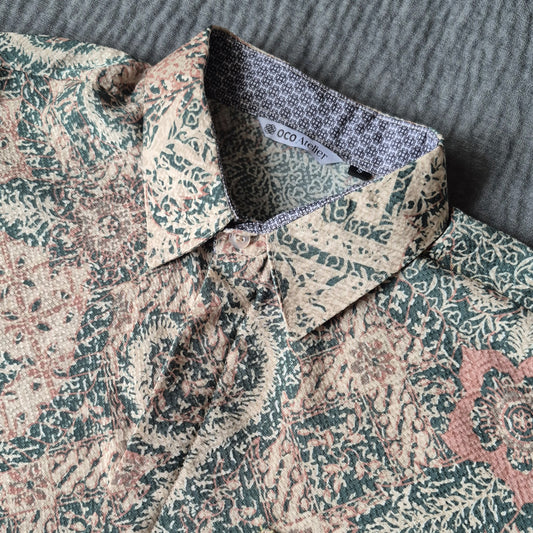 OCO, oco atelier, Batik, modern batik, men batik, men, shirt, tailored shirt, custom, unique, vibrant, sg, singapore, sgbatik, batikshirt, short sleeve batik, modern Collar, oriental shirt, stylish batik, modern man, artistic batik, pink batik, pink men shirt