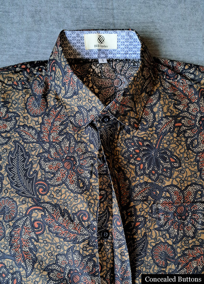 Singapore Modern batik shirts for men: Concealed pocket well tailored, unique prints. short sleeve Batik shirt. 