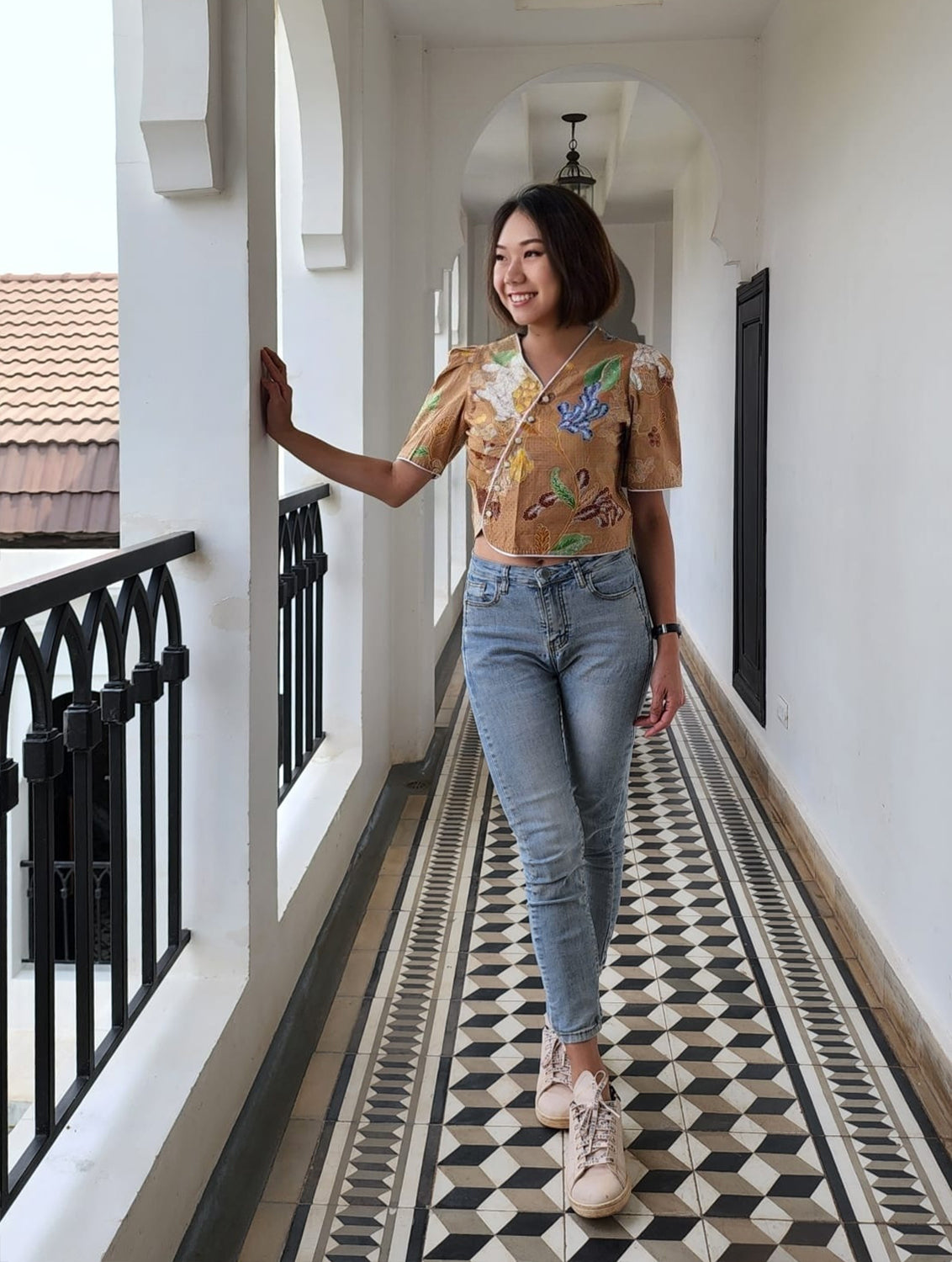 traditional batik blouse with modern twist. Heritage yet modern batik girl's top in singapore