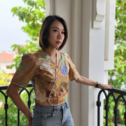 traditional batik blouse with modern twist. Heritage yet modern batik girl's top in singapore