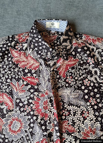 Singapore Modern batik shirts for men: Concealed pocket well tailored, unique prints. short sleeve Batik shirt. 