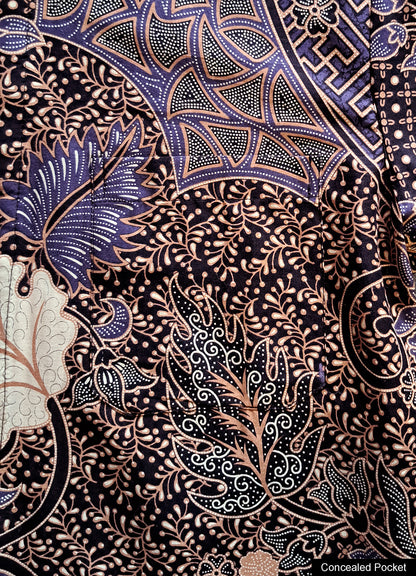 Singapore Modern batik shirts for men: Concealed pocket well tailored, unique prints. short sleeve Batik shirt.  Nature and floral prints.