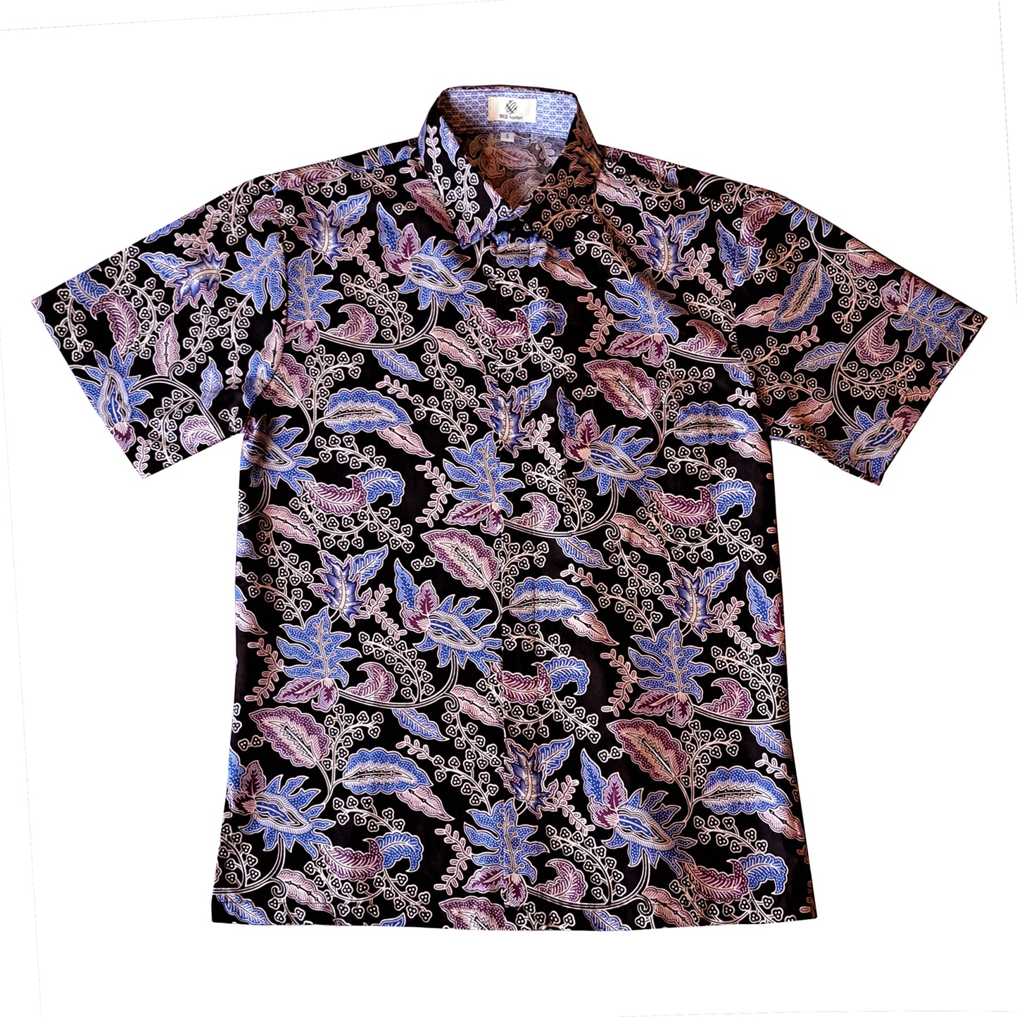 Singapore Modern batik shirts for men: Concealed pocket well tailored, unique prints. short sleeve Batik shirt.  Nature and floral prints.