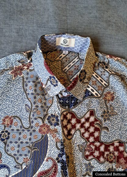 Singapore Modern batik shirts for men: Concealed pocket well tailored, unique prints. short sleeve Batik shirt.  Unique and One of a kind Men Shirt.