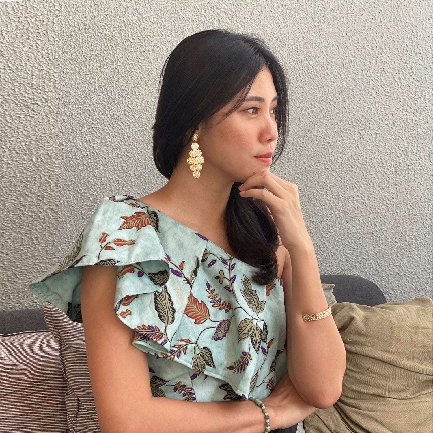 Modern batik blouse for ladies in Singapore. Toga, one sided blouse ladies top.