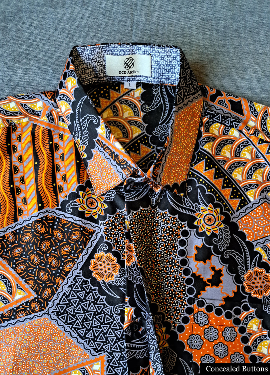 Singapore Modern batik shirts for men: Concealed pocket well tailored, unique prints. short sleeve Batik shirt.  Colourful Artistic Batik Men Shirt.