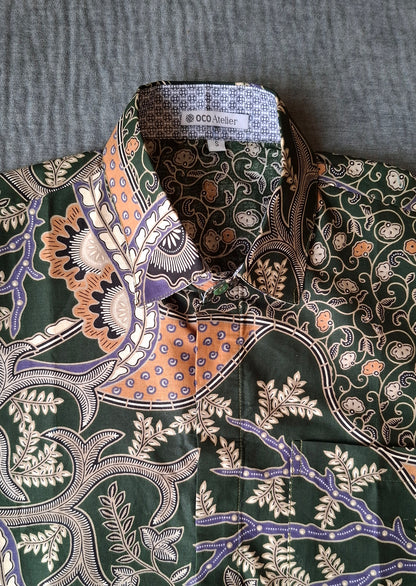 Singapore Batik, Batik shirt, tailored shirt, colourful shirt, sgbatik, batik lover, unique batik, vibrant shirt, stunning shirt, everyday shirt, one-of-a-kind, long sleeves, collar shirt, short sleeves
