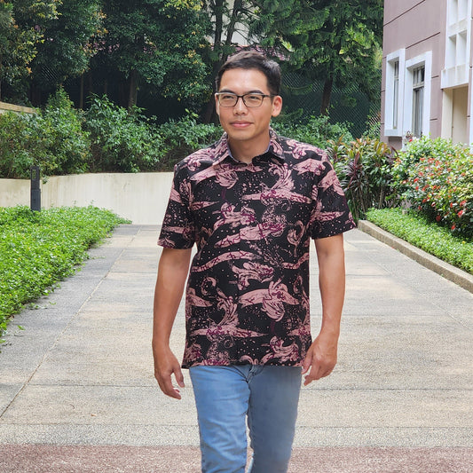 OCO, oco atelier, Batik, modern batik, men batik, men, shirt, tailored shirt, custom, unique, vibrant, sg, singapore, sgbatik, batikshirt, short sleeve batik, modern Collar, oriental shirt, stylish batik, modern man