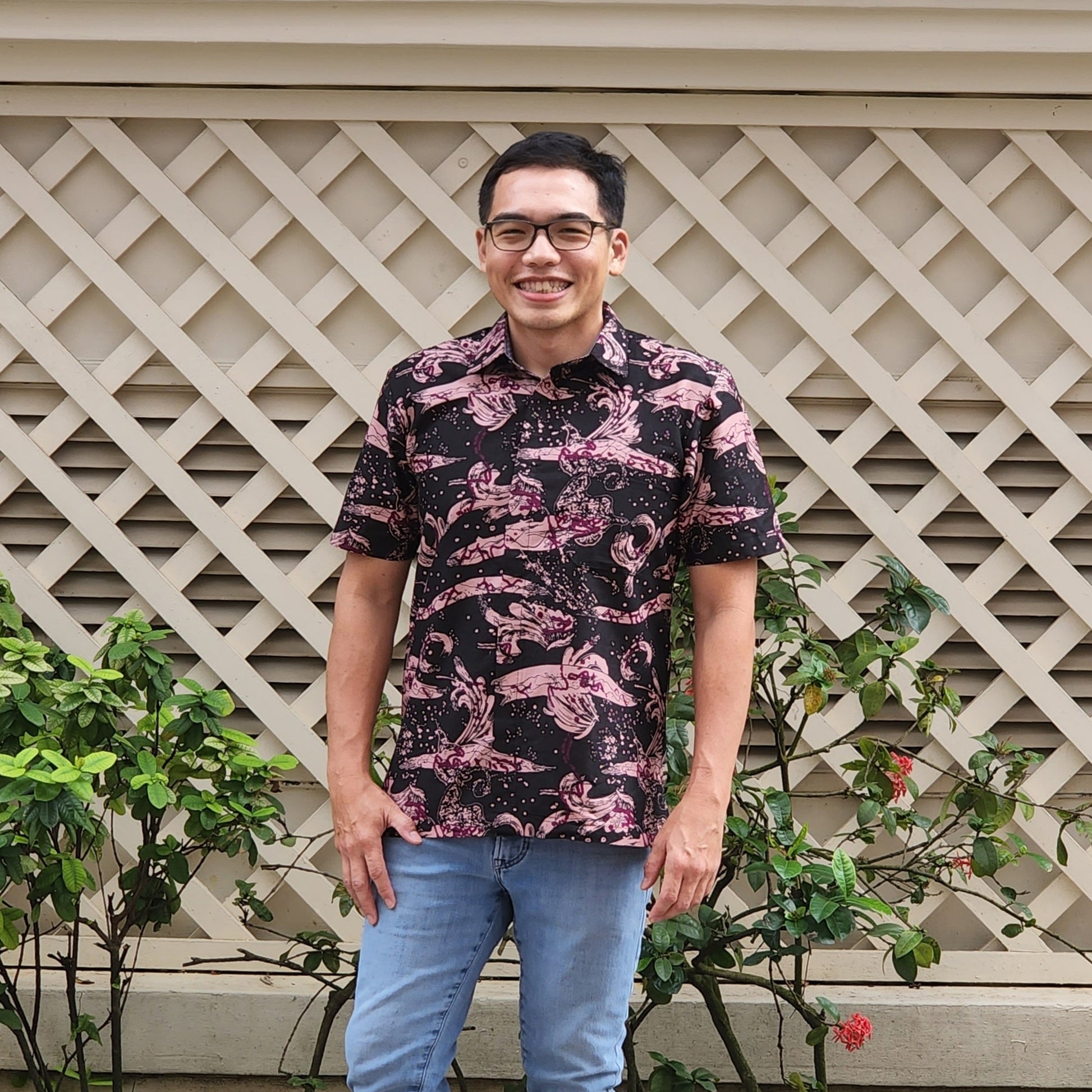 OCO, oco atelier, Batik, modern batik, men batik, men, shirt, tailored shirt, custom, unique, vibrant, sg, singapore, sgbatik, batikshirt, short sleeve batik, modern Collar, oriental shirt, stylish batik, modern man