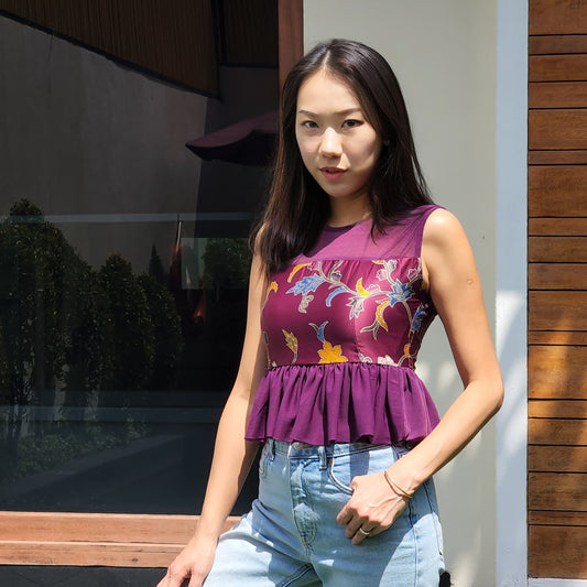 Oco, ocoatelier, batik, sg, singapore, modern, modern batik, batik ladies, classy batik, red blouse, peplum, classy blouse, everyday batik, batik for occasion, ladies batik, batiklover, vibrant, blouse