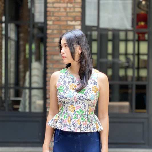 Modern Batik Peplum sleeveless Top, feminine & vibrant for every occasion in Singapore